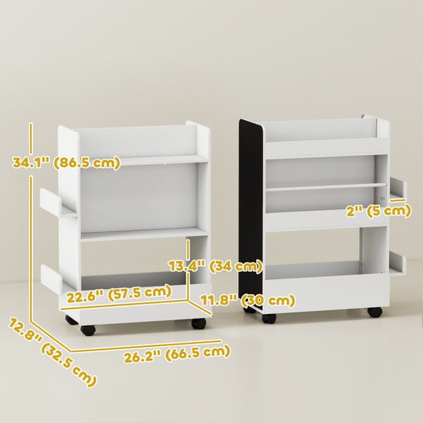 Qaba Kids Bookshelf, Kids Bookcase with Wheels & Blackboard, for Nursery, Kids Room, Playroom, for 3-8 Years