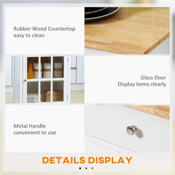 qT561a194969daa91.jpg Rolling Kitchen Cart with Drawer and Glass Door Cabinet, Kitchen Island on Wheels with Towel Rack, White