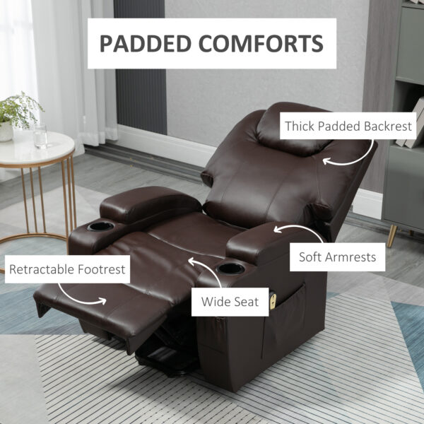 Power Lift Recliner Chair for Elderly, PU Leather Lift Chair with Footrest, Remote Control, Side Pockets and Cup Holders, Reclining Sofa for Living Room, Brown