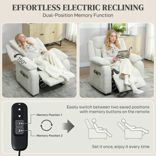 r8V57c19c27ff6eb9.jpg Massage Recliner Chair, Power Recliner with Quiet Brushless Motor, Remote, Pockets, 2 Memory Positions, Beige