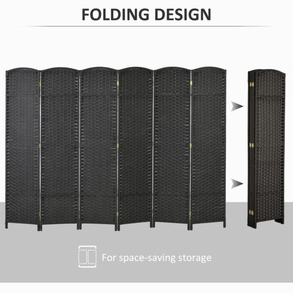 5.6 Ft Tall Folding Room Divider, 6-panel Portable Privacy Screen, Hand-Woven Partition Wall Divider, Black