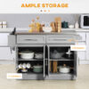 Rolling Kitchen Island with Storage and Stainless Steel Top, Kitchen Trolley with Drawers, Cabinets, Towel Rack, Grey