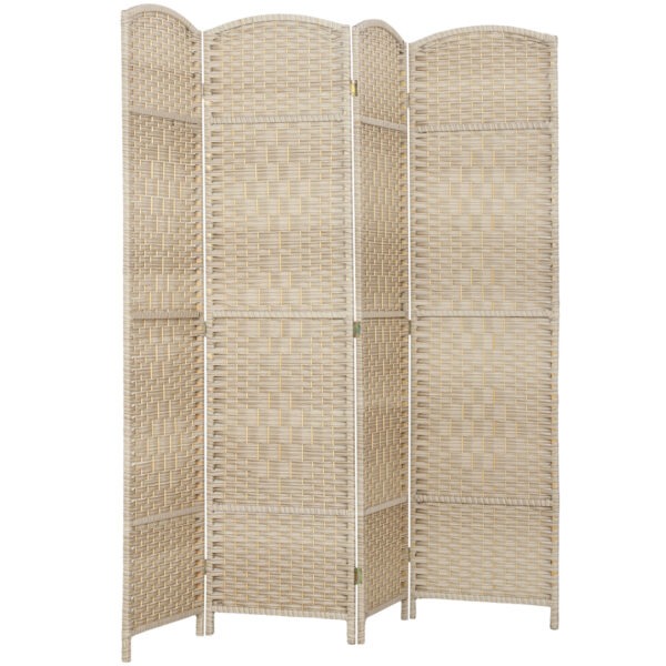 6 Ft Tall Folding Room Divider, 4 Panel Portable Privacy Screen, Hand-Woven Partition Wall Divider, Light Oak