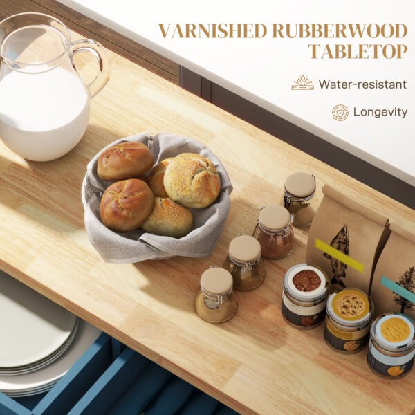 rDZa9b1968153a60c.jpg Kitchen Island with Storage, Rolling Trolley Cart with Rubber Wood Top, Spice Rack, Towel Rack, Blue