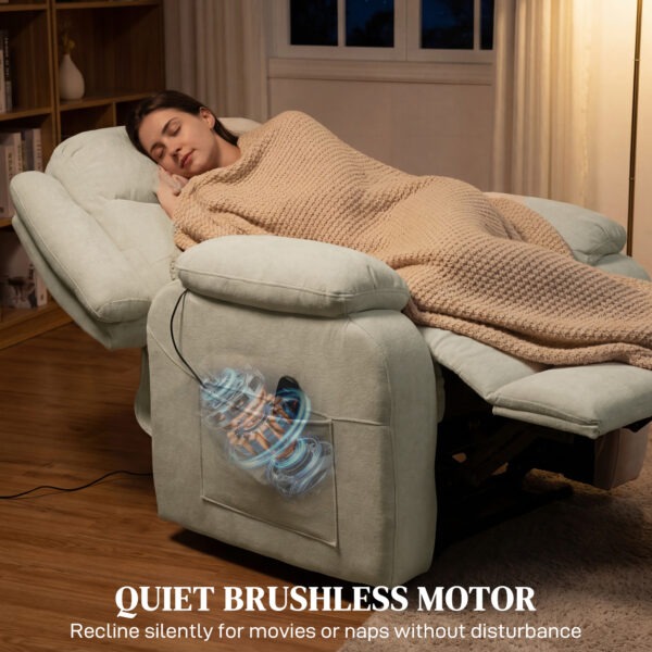 Massage Recliner Chair, Power Recliner with Quiet Brushless Motor, Remote, Pockets, 2 Memory Positions, Beige