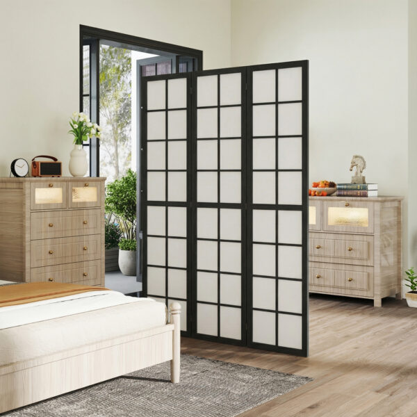 3 Panel Room Divider, 5.6 ft Folding Wall Divider Room Partition for Home Office, Bedroom, Black