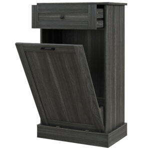 Kitchen Tilt Out Trash Bin Cabinet, Free Standing Recycling Cabinet, Trash Can Holder with Drawer, Charcoal Grey