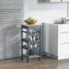 Rolling Kitchen Island Cart, Mobile Utility Storage Cart with Drawer, Wire Storage Basket, Removable Tray, Grey