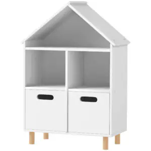rwD42919ae1a51f87.jpg Qaba 3 Tier Kids Bookshelf with Two Drawers, for Bedroom, Kids Room, White