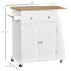 Rolling Kitchen Island Trolley Storage Cart with Rubber Wood Top, 3-Tier Spice Rack, Towel Rack Home Kitchen Carts, White