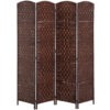 6ft Folding Room Divider, 4 Panel Wall Partition with Wooden Frame for Bedroom, Home Office, Brown