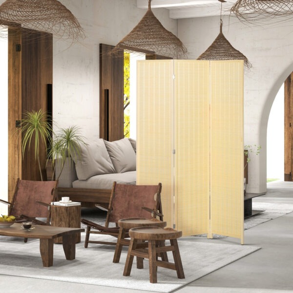 Woven Bamboo Room Divider, 3 Panel Folding Indoor Privacy Screens for Home Office, Natural Wood