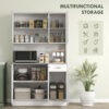 71" Modern Buffet with Hutch, Standing Kitchen Hutch with Storage Cabinets, Drawer, Open Space with Microwave Stand, White