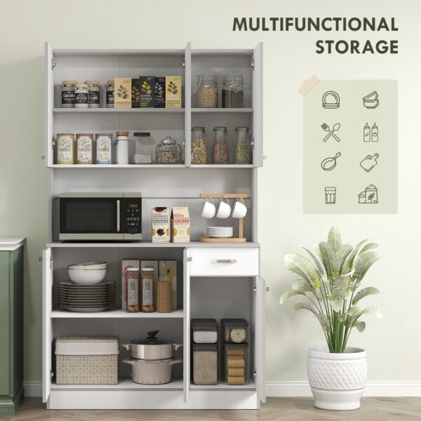 71" Modern Buffet with Hutch, Standing Kitchen Hutch with Storage Cabinets, Drawer, Open Space with Microwave Stand, White