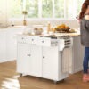 Kitchen Island on Wheels with Drop Leaf, Charging Station, Rolling Kitchen Cart with Wood Top, Adjustable Shelf, White