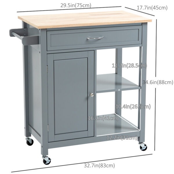 svG3c71887c0d2a58.jpg Rolling Kitchen Cart with Wood Top and Drawer, Kitchen Island on Wheels for Dining Room, Grey