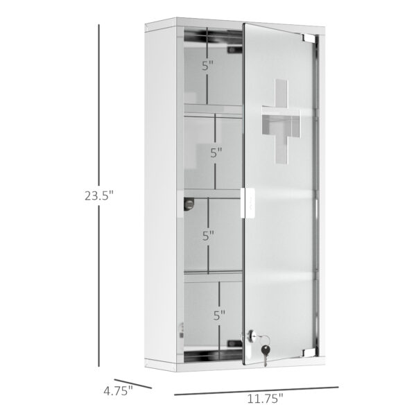 Wall Mount Medicine Cabinet, Bathroom Cabinet with 4 Tier Shelves, Stainless Steel Frame and Glass Door, Lockable with 2 Keys, Silver, 12" x 23.5"