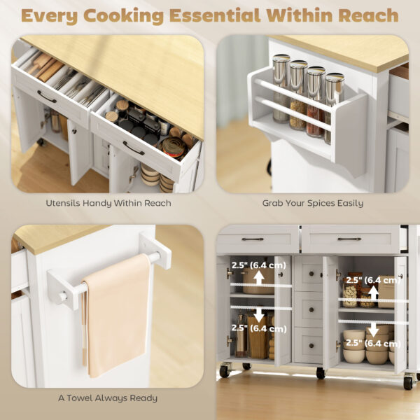 tGu4e919b9ee10c86.jpg Kitchen Island Cart with Power Outlet & Drop Leaf, 55" Rolling Kitchen Island on Wheels with Storage, White