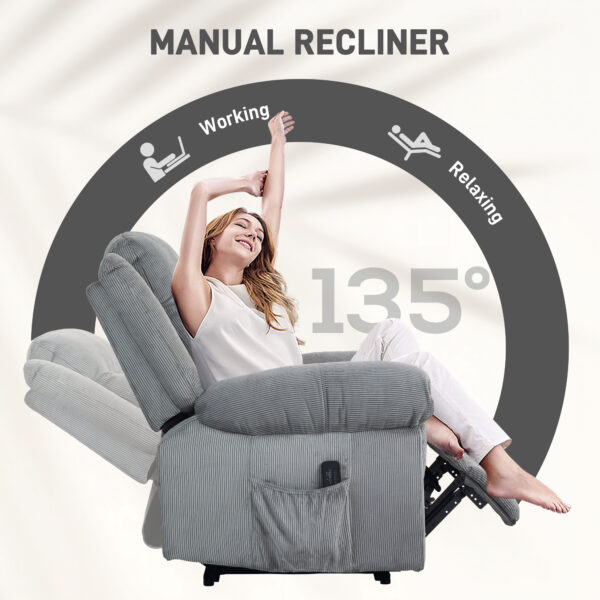Manual Recliner Chair with Vibration Massage, Side Pockets, Corduroy Reclining Chair for Living Room, Grey