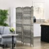 6 Ft Tall Folding Room Divider, 4 Panel Portable Privacy Screen, Hand-Woven Partition Wall Divider, Mixed Grey