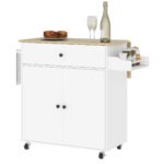 Rolling Kitchen Island with Drop Leaf, Kitchen Storage Cart with Drawer, Spice Rack and Towel Rack, White