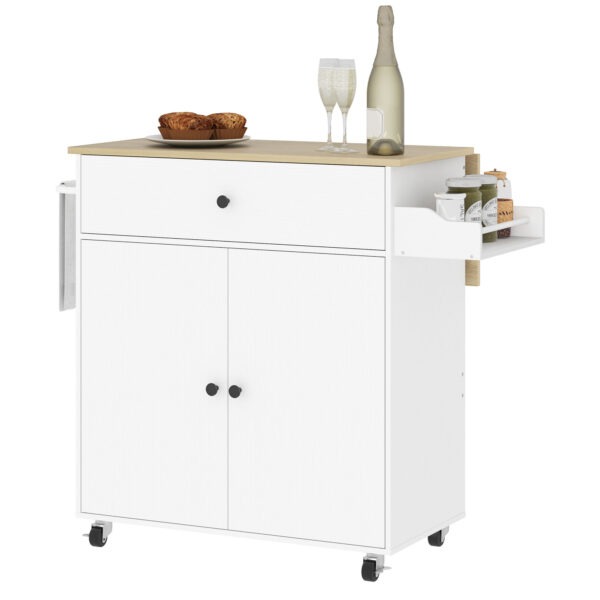 ub62be19bf8e71359.jpg Rolling Kitchen Island with Drop Leaf, Kitchen Storage Cart with Drawer, Spice Rack and Towel Rack, White