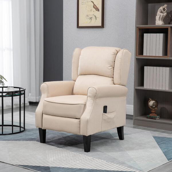 Massage Recliner Chair for Living Room, Push Back Recliner Sofa, Suede Wingback Reclining Chair with Extendable Footrest, Wood Legs, Remote Control, Side Pockets, Beige