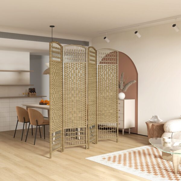 uuv24a19494e71487.jpg 4 Panel Folding Room Divider, Portable Privacy Screen, Wave Fiber Room Partition for Home Office, Natural