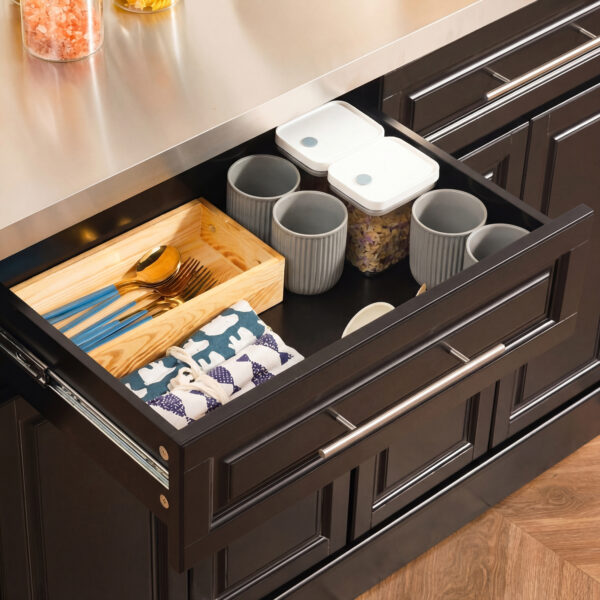 Rolling Kitchen Island with Storage and Stainless Steel Top, Kitchen Trolley with Drawers, Cabinets, Towel Rack