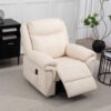 Manual Recliner Chair with Vibration Massage, Side Pockets, Microfibre Reclining Chair for Living Room, Cream White