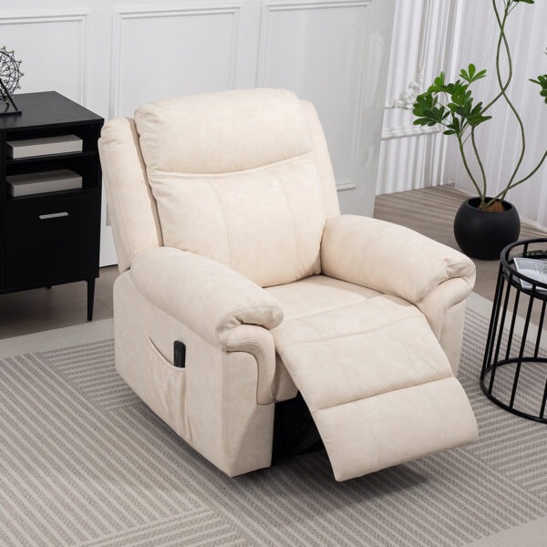Manual Recliner Chair with Vibration Massage, Side Pockets, Microfibre Reclining Chair for Living Room, Cream White