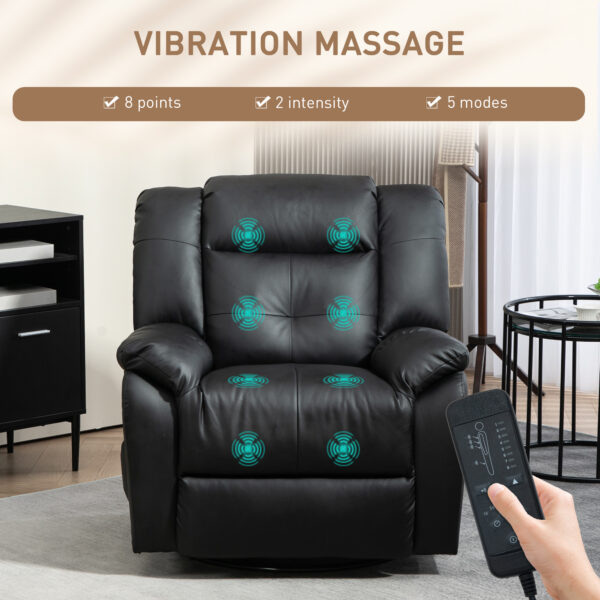 8-Point Vibration Massage Recliner Chair, PU Leather Manual Reclining Sofa, Swivel Nursery Rocking Chair with Remote Control, Side Pockets, for Living Room, Black