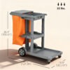 Commercial Janitorial Cart with 3 Tier Shelves, Cleaning Cart with Rubbish Bag and Mop Mount for Hotel Restaurant, Grey