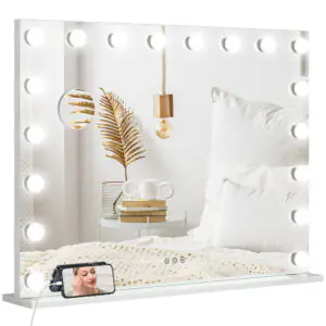 vYDe5919b7c718791.jpg Hollywood Vanity Mirror with Lights, 31.5" x 24.4" Lighted Makeup Mirror with 3 Colour, 10X Magnifying, USB Port, White