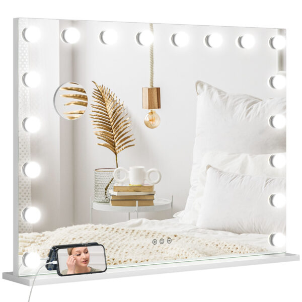 Hollywood Vanity Mirror with Lights, 31.5" x 24.4" Lighted Makeup Mirror with 3 Colour, 10X Magnifying, USB Port, White