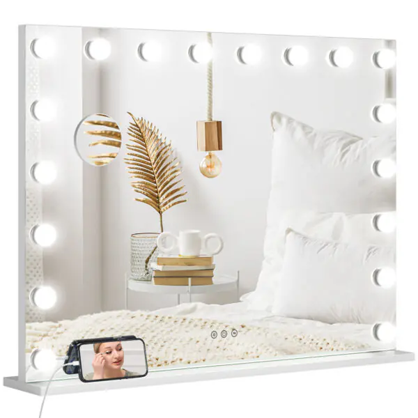 vYDe5919b7c718791.jpg Hollywood Vanity Mirror with Lights, 31.5" x 24.4" Lighted Makeup Mirror with 3 Colour, 10X Magnifying, USB Port, White