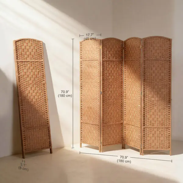 vbE95919c4c9411d3.jpg 6ft Folding Room Divider, 4 Panel Wall Partition with Wooden Frame for Bedroom, Home Office, Natural