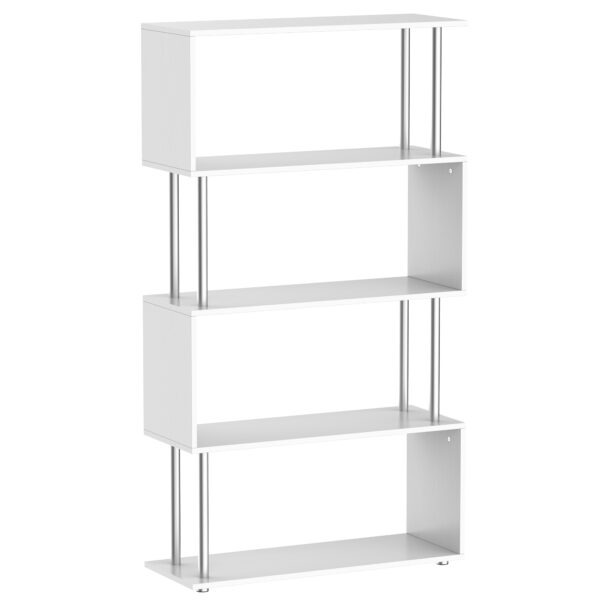 5-Tiers Geometric Wooden Bookcase S-Shaped Storage Bookshelf Display with Metal Frame for Living Room, Bedroom, Home Office, White
