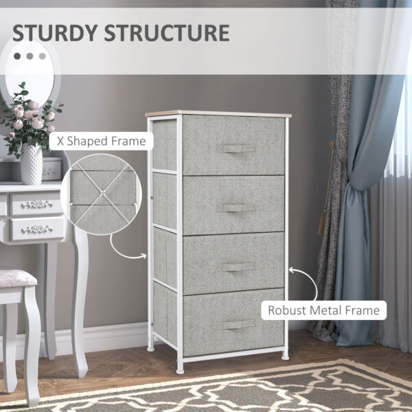 Linen Drawer Cabinet Organizer Storage Dresser Tower with 4 Removable Drawer Metal Frame Adjustable Feet for Living Room, Kitchen, Bathroom, White
