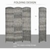 6 Ft Tall Folding Room Divider, 3 Panel Portable Privacy Screen, Hand-Woven Partition Wall Divider, Mixed Grey
