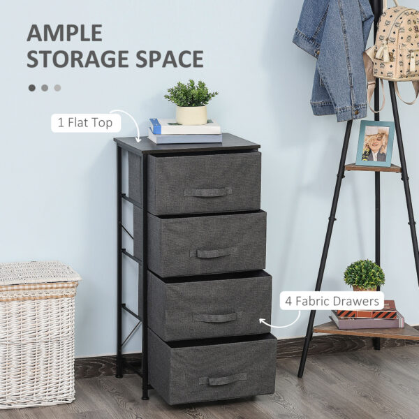 Linen Drawer Cabinet Organizer Storage Dresser Tower with 4 Removable Drawer Metal Frame Adjustable Feet for Living Room, Kitchen, Bathroom, Black