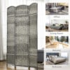 6 Ft Tall Folding Room Divider, 3 Panel Portable Privacy Screen, Hand-Woven Partition Wall Divider, Mixed Grey