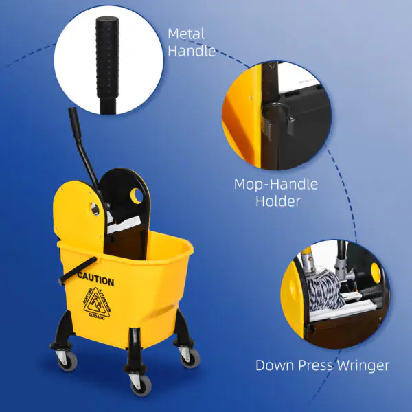 xZWd5919bb73d88ff.jpg 6.9 Gal/26L Mop Bucket, Mop Bucket with Wringer, Wheels and Handle, Yellow