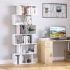76" 6-Tier Geometric Wooden Bookcase S Shaped Storage Display Bookshelf Modern shelf Open Concept Living Room Home Office Furniture, White