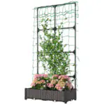 2PCS Plastic Planter Box with Trellis, Self-Watering Raised Garden Bed with Trellis and Netting