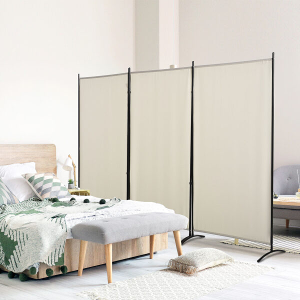 6' 3 Panel Room Divider, Double Hinged Folding Wall Divider, Indoor Privacy Screen for Home Office, Beige
