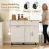 Kitchen Island Cart with Charging Station and Drop Leaf, Kitchen Island Table on Wheels with Trash Can Cabinet, White