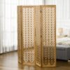 4 Panel Room Divider, 5.6ft Tall Wood Folding Privacy Screens, Freestanding Partition Wall Dividers, Light Brown