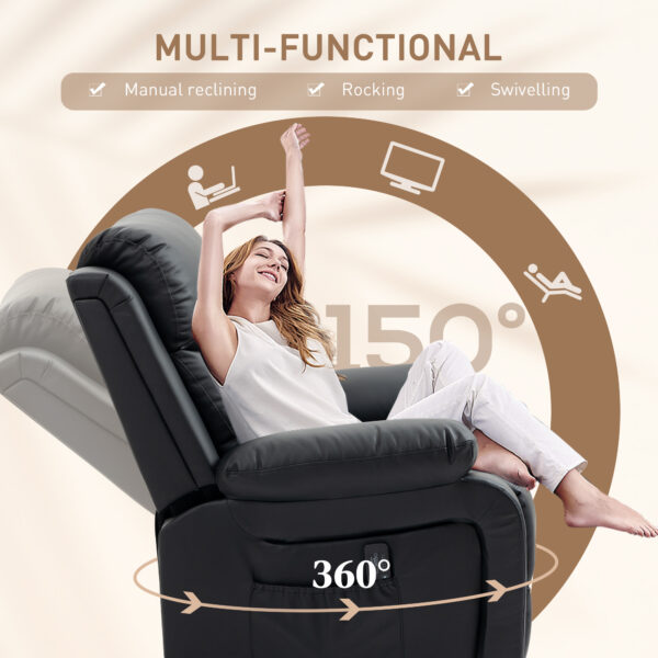 PU Leather Reclining Chair with Vibration Massage Recliner, Swivel Base, Rocking Function, Remote Control, Black