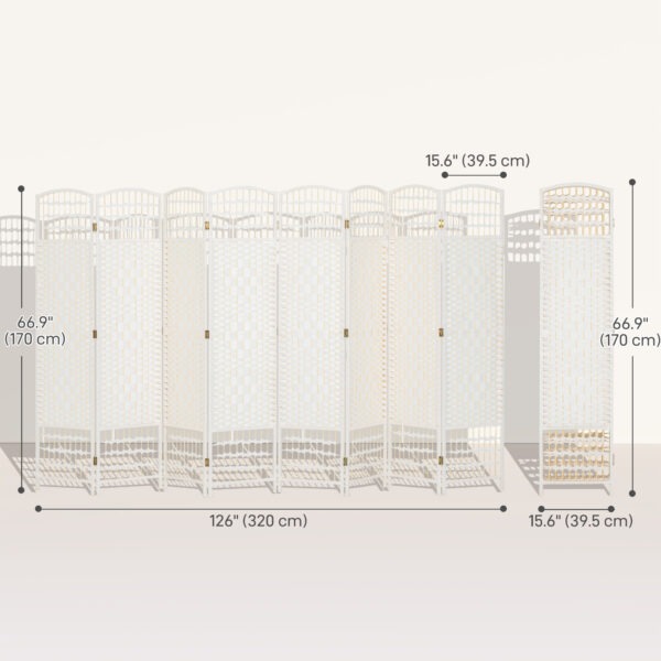 8 Panel Folding Room Divider, Portable Privacy Screen, Wave Fiber Room Partition for Home Office, White